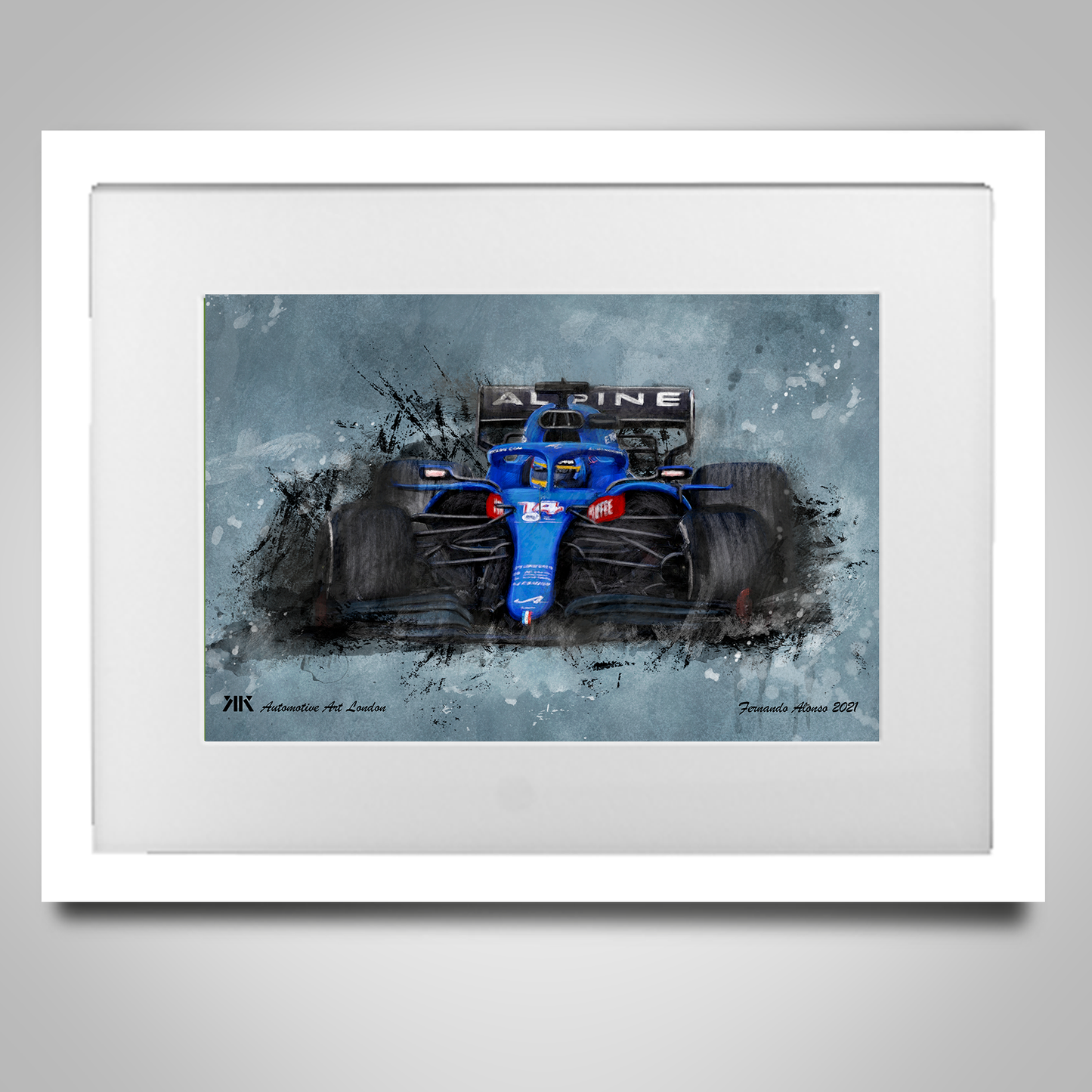 Fernando Alonso Alpine F1 Car Print in frame
