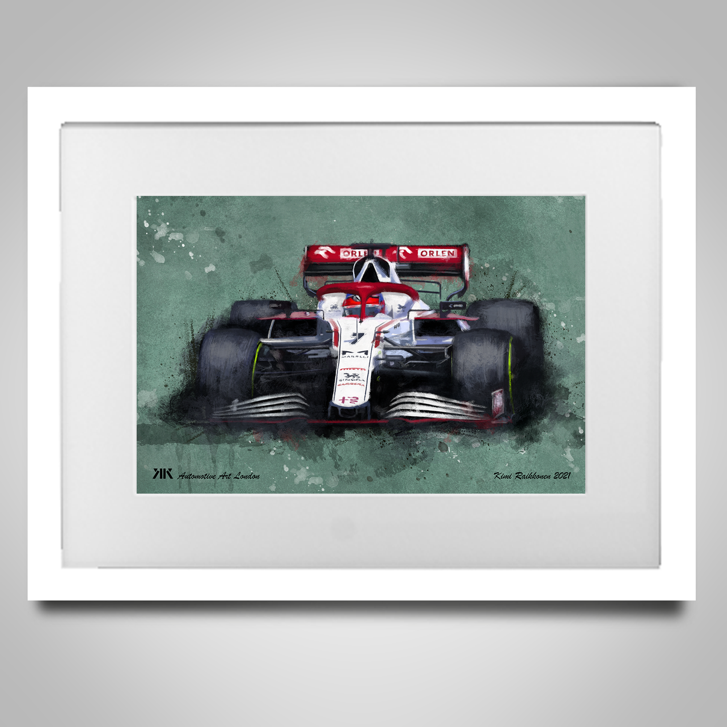 Kimi Raikkonen Alpha Romeo F1 Car Print in frame