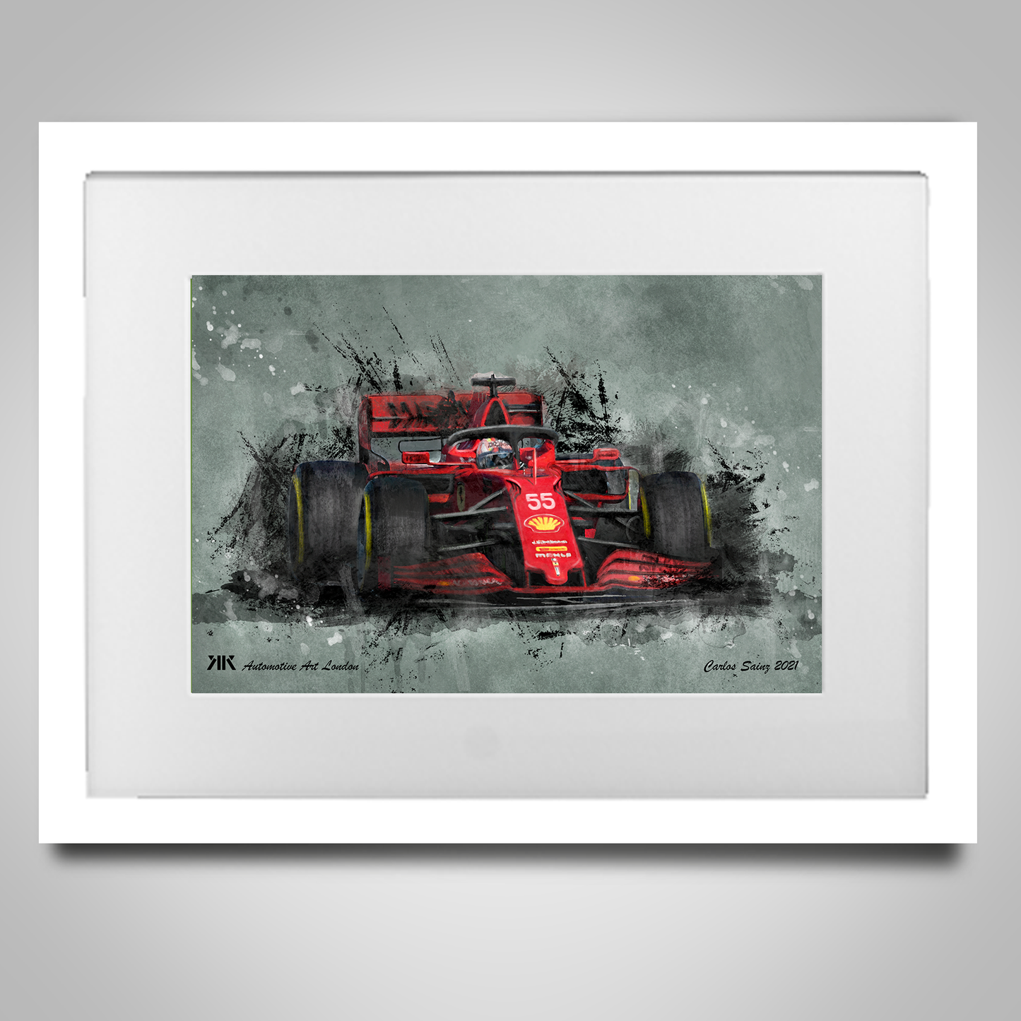 Carlos Sainz Ferrari F1 Car Print in frame