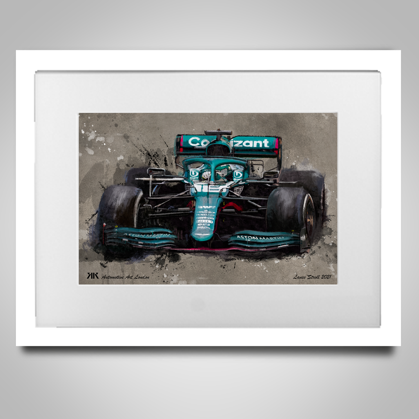 Lance Stroll Aston Martin F1 Car Print in frame