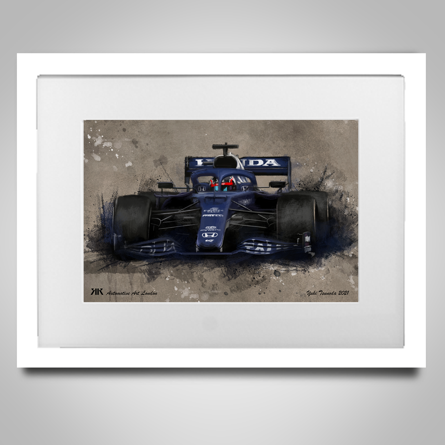Yuki Tsunoda AlphaTauri F1 Car Print in frame
