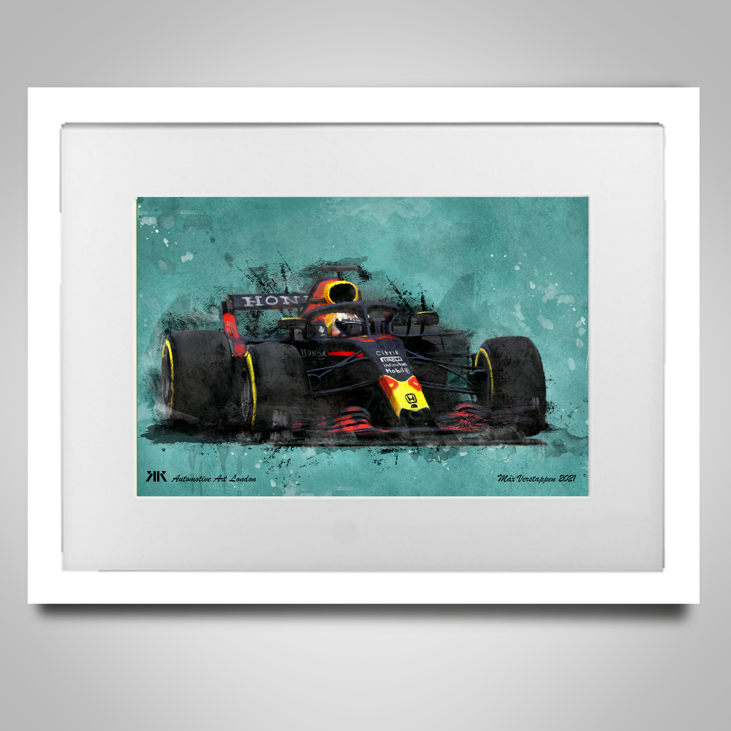 Max Verstappen Red Bull Racing F1 Car Print in frame